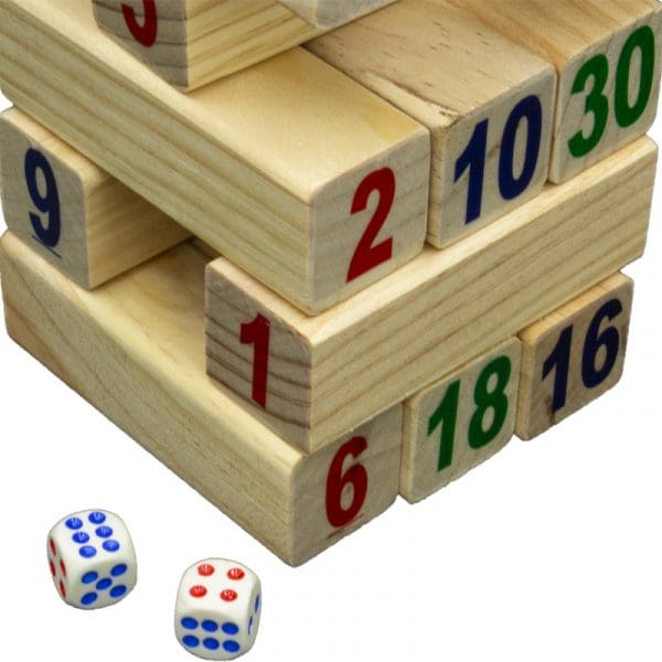 How to play numbered jenga with 4 dice, stack high